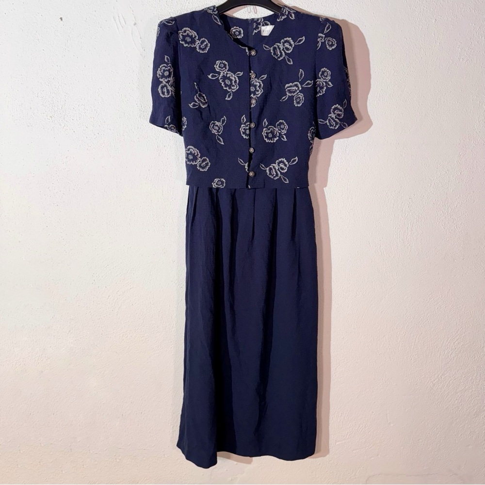 Miss dorby // vintage 90s dark blue floral print layered shirt dress sz M A26